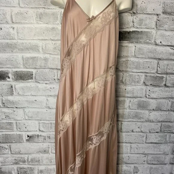 Vintage Y2K 90s Satin Sheer Lace Long Maxi Lingerie Slip Dress Nightgown - Picture 3 of 16